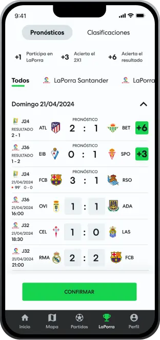 Futbar results screen